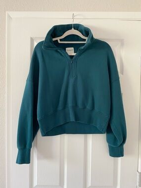 Abercrombie & Fitch Teal Cropped Half-Zip Sweatshirt